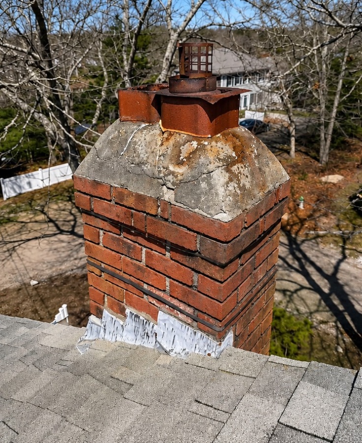 Stainless chimney cap in Greenwich CT — before
