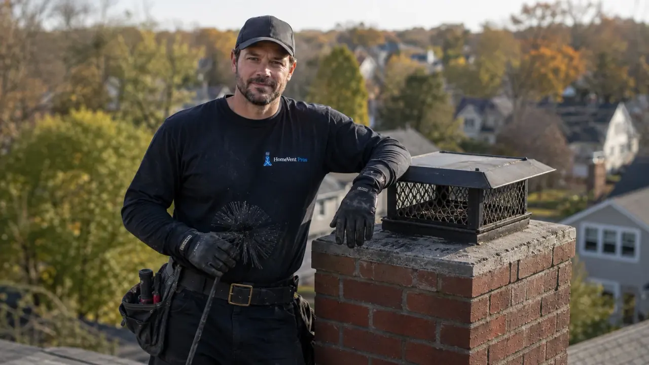 HomeVent Pros chimney technician on a rooftop in Fairfield County